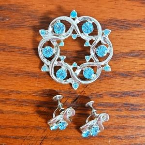 Aquamarine Brooch and Clip-On Earring Set